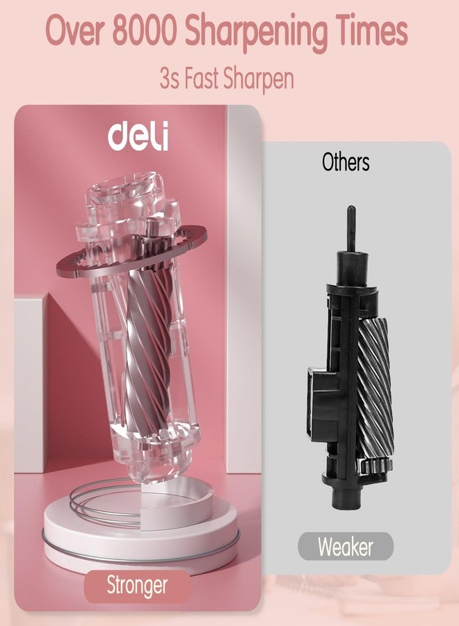 deli Electric Pencil Sharpener, Fully Automatic Pencil Sharpener, Auto in & Out, Rechargeable Hands-Free Pencil Sharpeners for 6.9-12mm, Home, Classroom, Battery Operated, Pink - Image 5